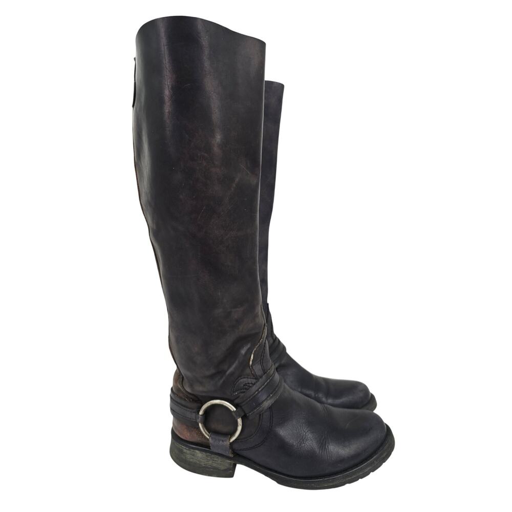 Steve Madden Judgemnt Leather Fleur-De-Lis Riding Boots Brown 8